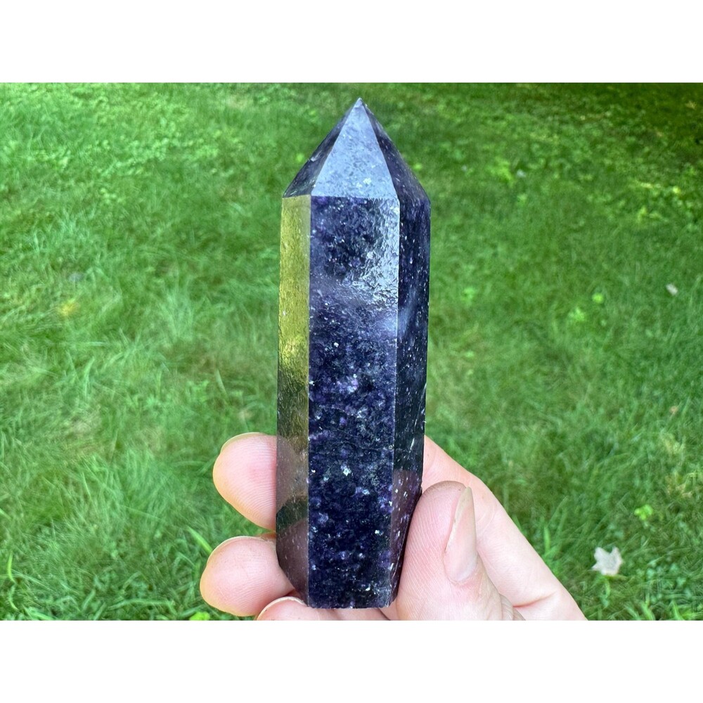 3" Lepidolite Crystal Tower: Polished Purple Mica Point, Anxiety Relief #3 - Picture 5 of 10